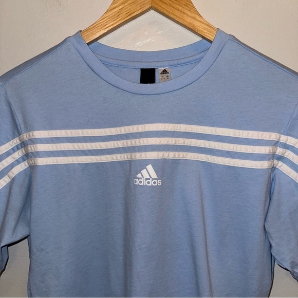 Adidas Must Haves Sky Blue Three Stripe T-shirt Women’s Size Extra Small - Picture 2 of 9